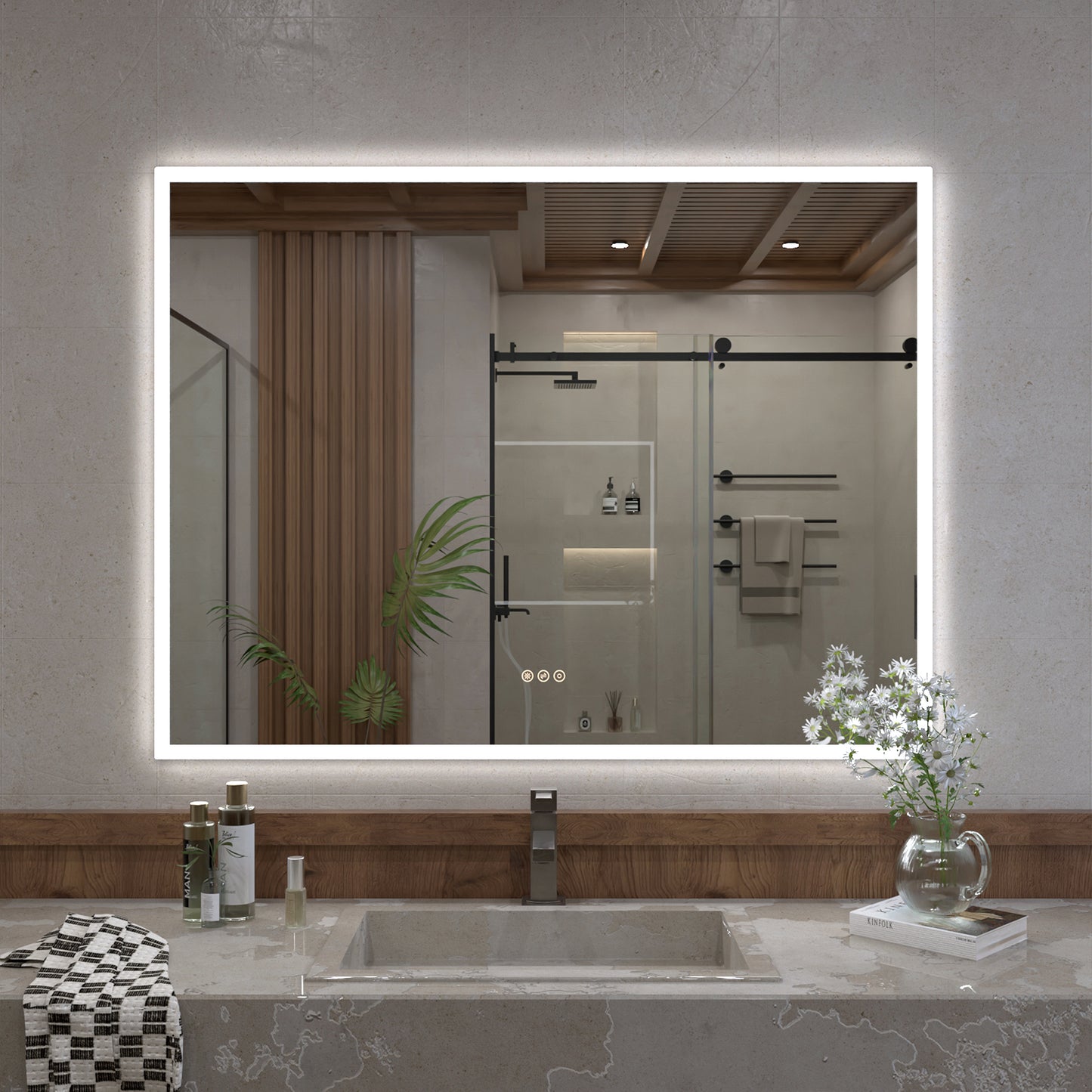 Musci Rectangular Frameless LED Wall Bathroom Vanity Mirror