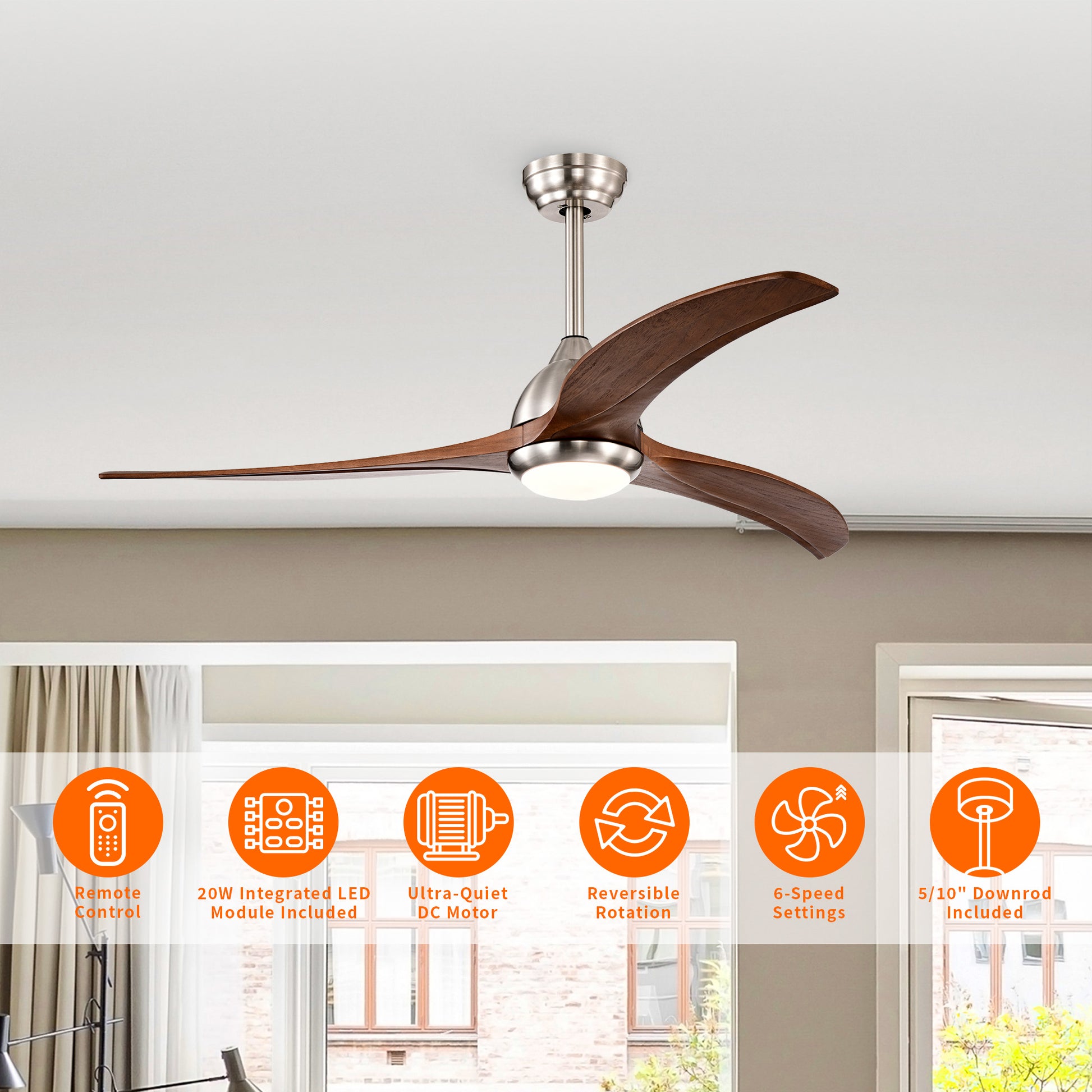 Taimei Cyre 52 in. Downrod Standard Ceiling Fan with Integrated LED with Remote Included DC Motor 4_06840559-98d8-4a8c-a149-bd8249550445