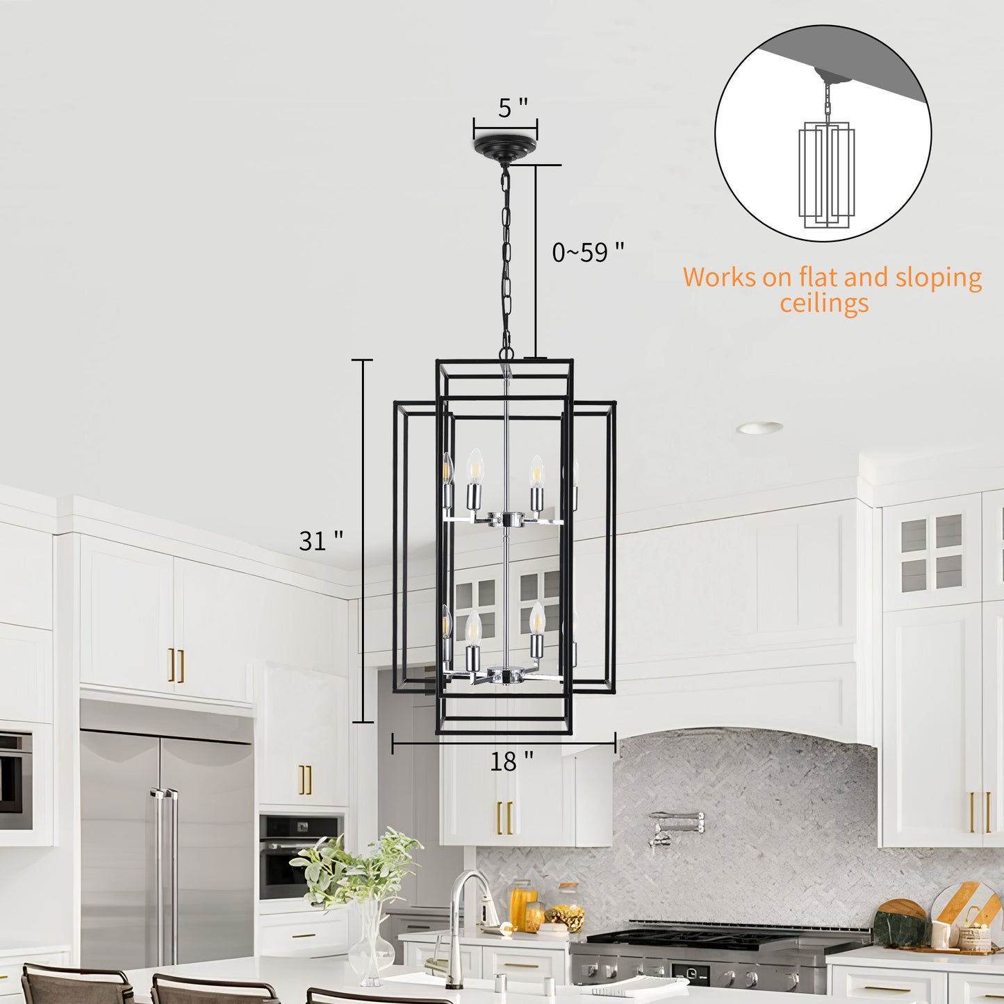 Taimei Astrale 18 in. Modern 8-Light Black Geometric Chandelier