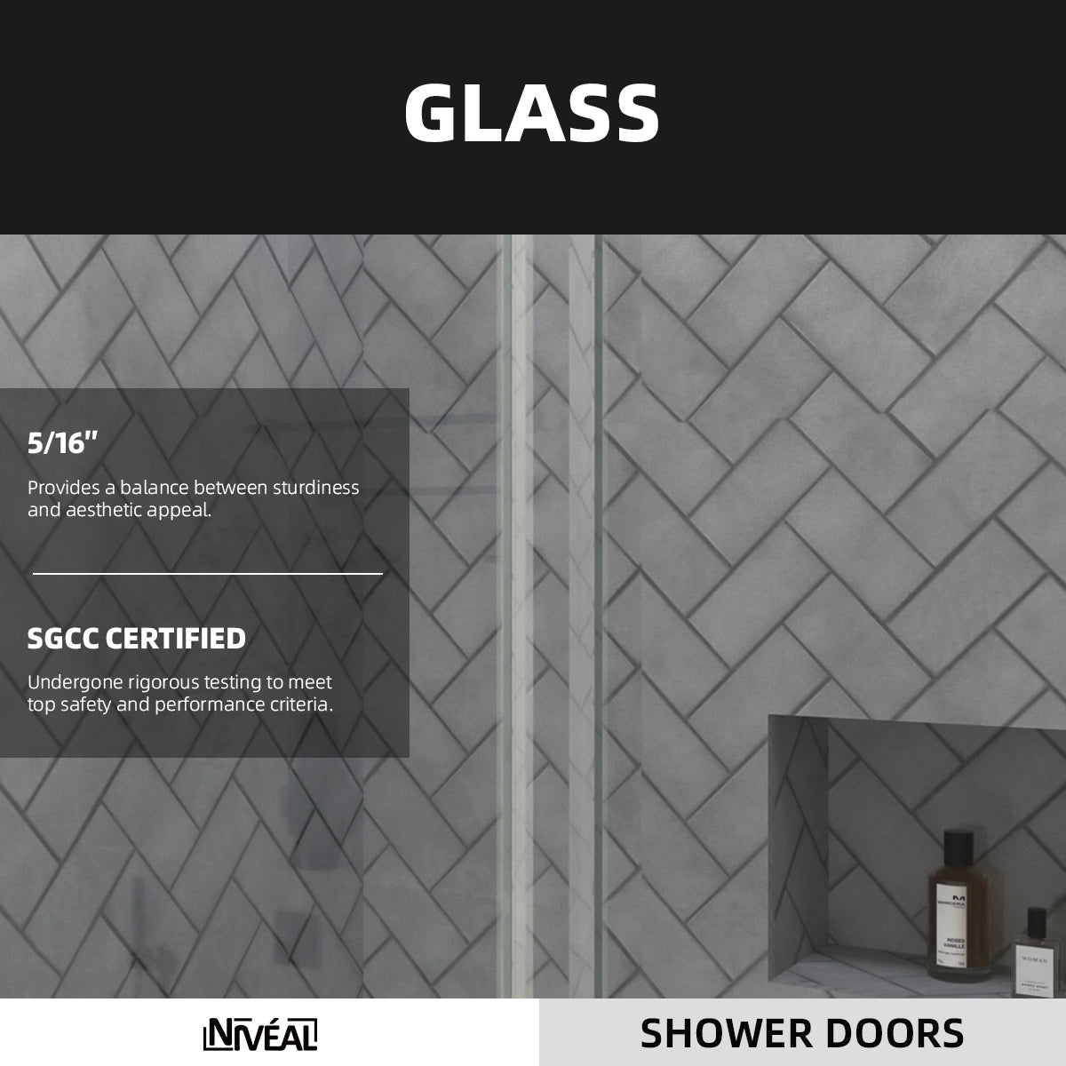 Niveal Luxe 60 in. W x 76 in. H Sliding Semi-Frameless Shower Door with Clear Glass