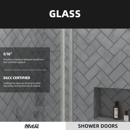 Niveal Luxe 60 in. W x 76 in. H Sliding Semi-Frameless Shower Door with Clear Glass