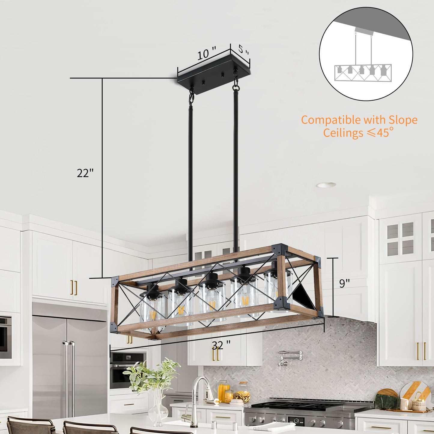Taimei Fioris 32 in. 5-Light Industrial Farmhouse Rectangle Pendant Light With Lampshades 4_1e583242-5a57-41ce-aa0a-0b7a1dfabfa4