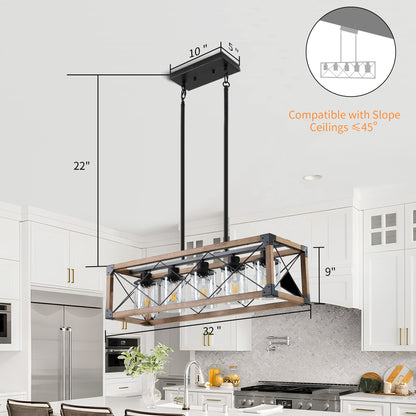 Taimei Fioris 32 in. 5-Light Industrial Farmhouse Rectangle Pendant Light With Lampshades 4_1e583242-5a57-41ce-aa0a-0b7a1dfabfa4