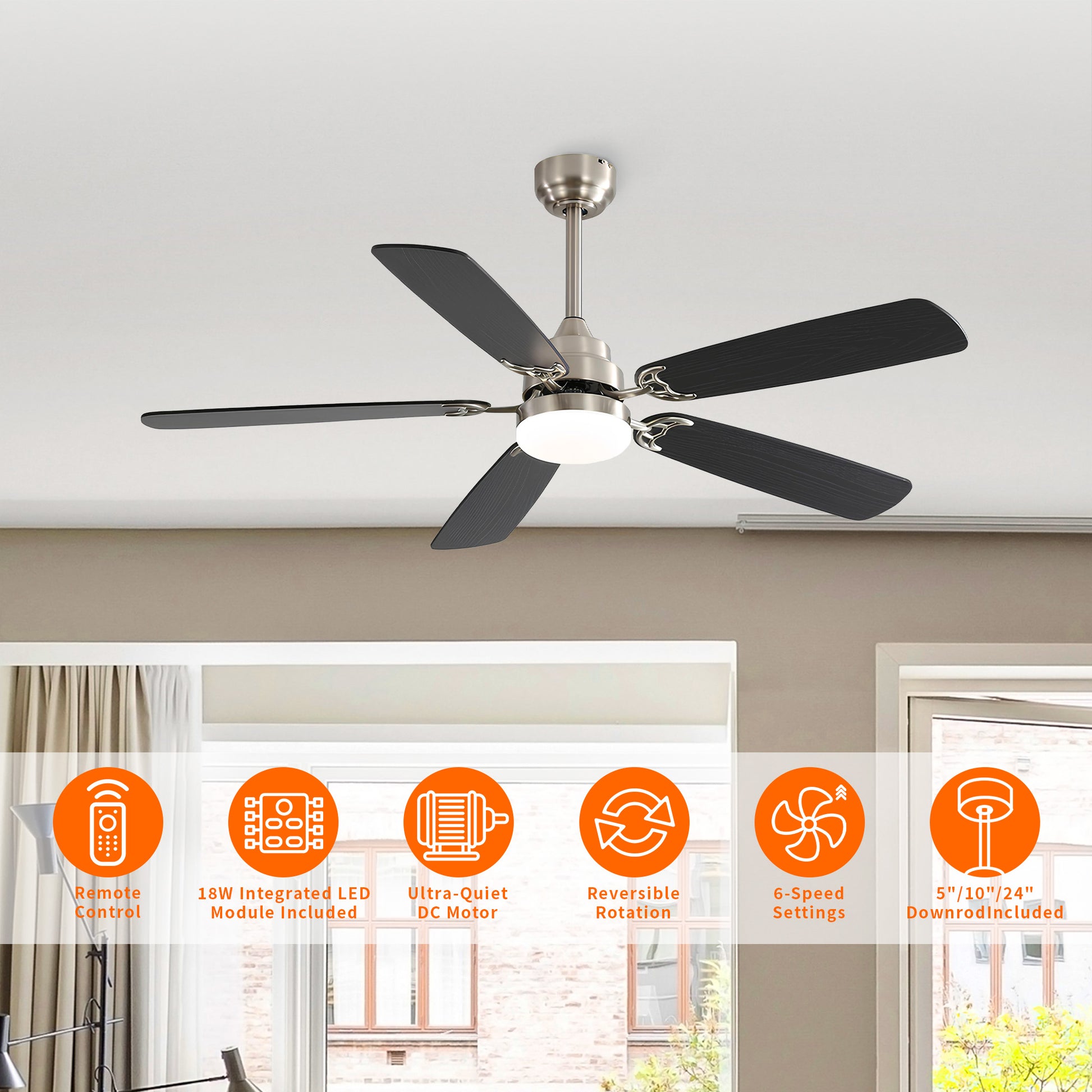 Taimei Cirrus 52 in. White Oak Downrod Standard Ceiling Fan with Integrated LED with Remote Included 5 Two-Tone Blades DC Motor 4_3aa48843-c170-4764-88b1-f07322361846