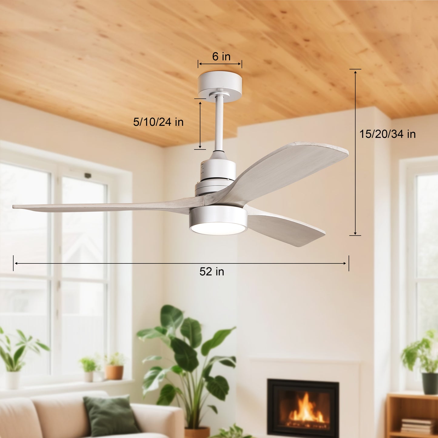 Taimei Selen 52 in. Downrod Standard Ceiling Fan with Integrated LED with Remote Included 3-Blade Reversible