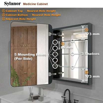 Verve Frameless Recessed or Surface-Mount Rectangular Aluminum Medicine Cabinet with Mirror in Matte Black