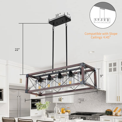 Taimei Fioris 32 in. 5-Light Industrial Farmhouse Rectangle Pendant Light With Lampshades 4_53125836-62f1-4ded-989a-0e09daa369ea
