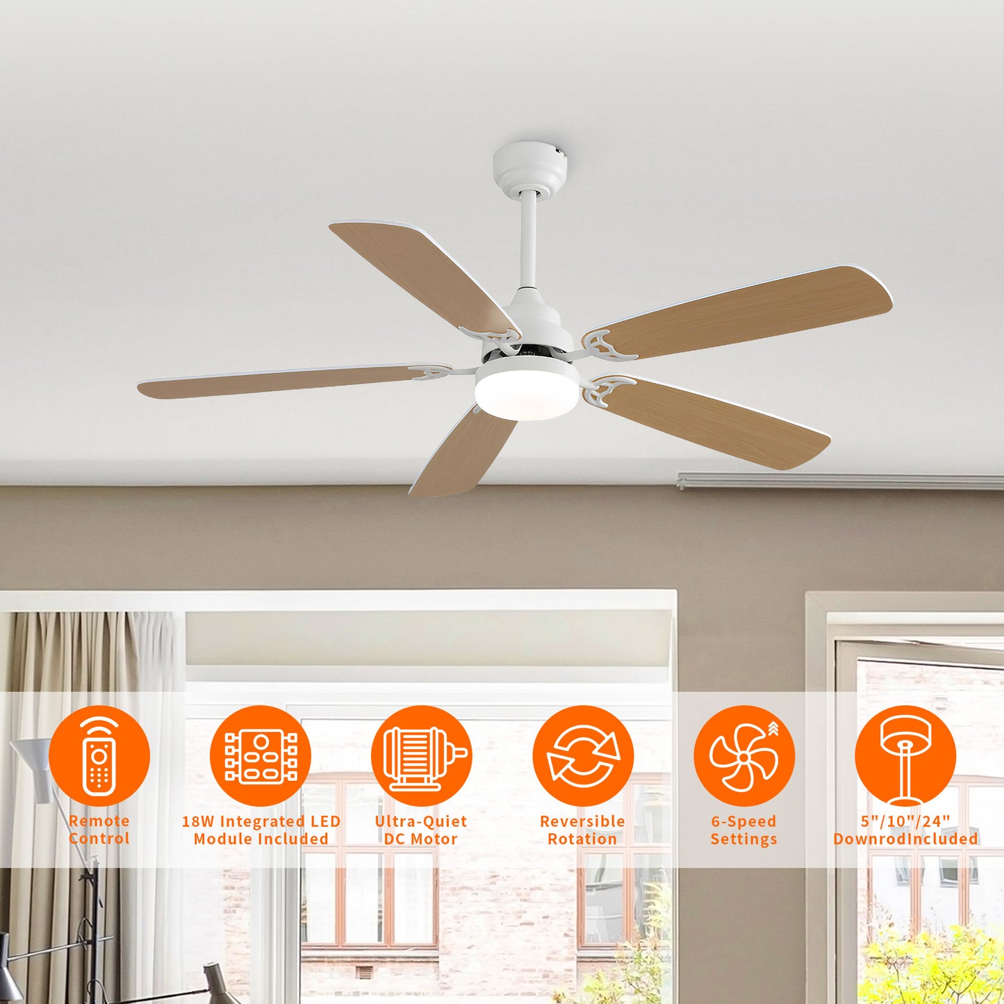 Taimei Cirrus 52 in. White Oak Downrod Standard Ceiling Fan with Integrated LED with Remote Included 5 Two-Tone Blades DC Motor 4_69b032a6-20d6-4b71-a5df-55d1dfe04b8e