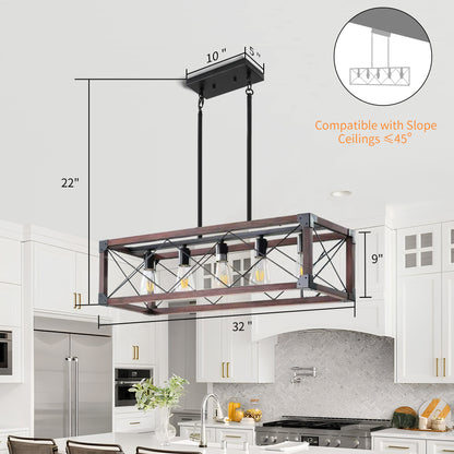 Taimei Solace 32 in. 5-Light Industrial Farmhouse Rectangle Pendant Light 4_6a3d0d03-decd-4d27-b4a3-27a390d6f938