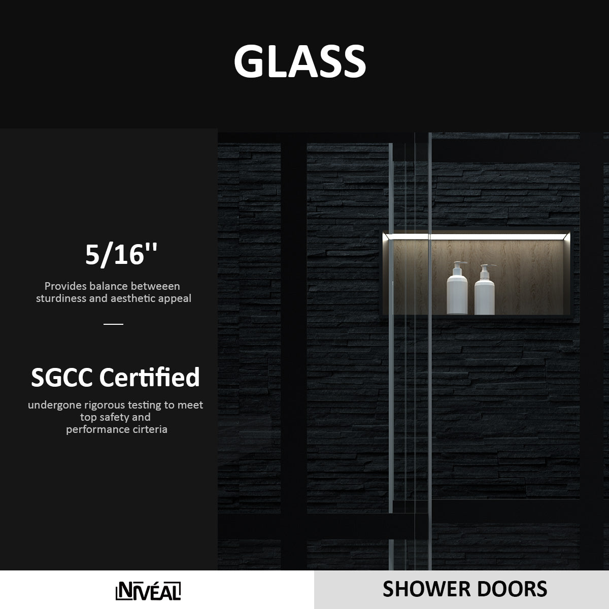 Niveal Ruhr 60 in. W x 76 in. H Sliding Semi-Frameless Shower Door in Matte Black with Patterned Glass 4_6af0f612-10b0-4579-91e4-504780f30d02