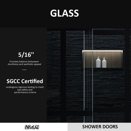 Niveal Ruhr 60 in. W x 76 in. H Sliding Semi-Frameless Shower Door in Matte Black with Patterned Glass 4_6af0f612-10b0-4579-91e4-504780f30d02