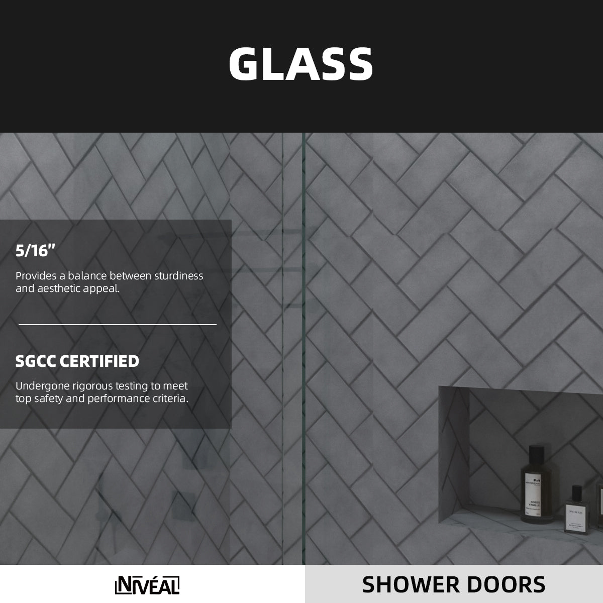 Niveal Bliss 60 in. W x 72 in. H Sliding Semi-Frameless Shower Door with Clear Glass