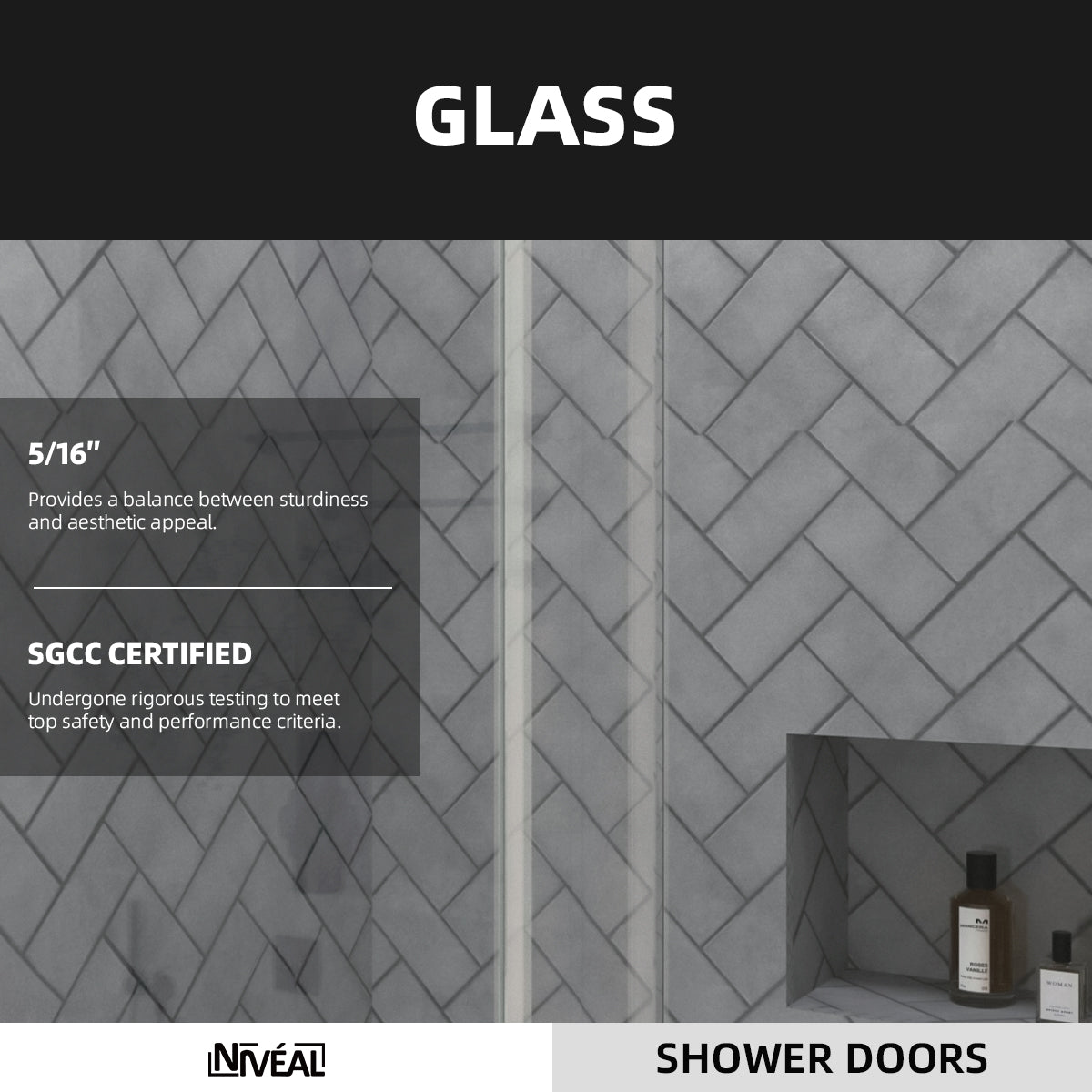 Niveal Vista 60 in. W x 76 in. H Sliding Semi-Frameless Shower Door with Clear Glass