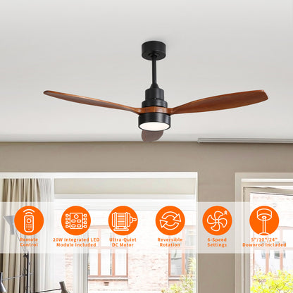 Taimei Selen 52 in. Downrod Standard Ceiling Fan with Integrated LED with Remote Included 3-Blade Reversible