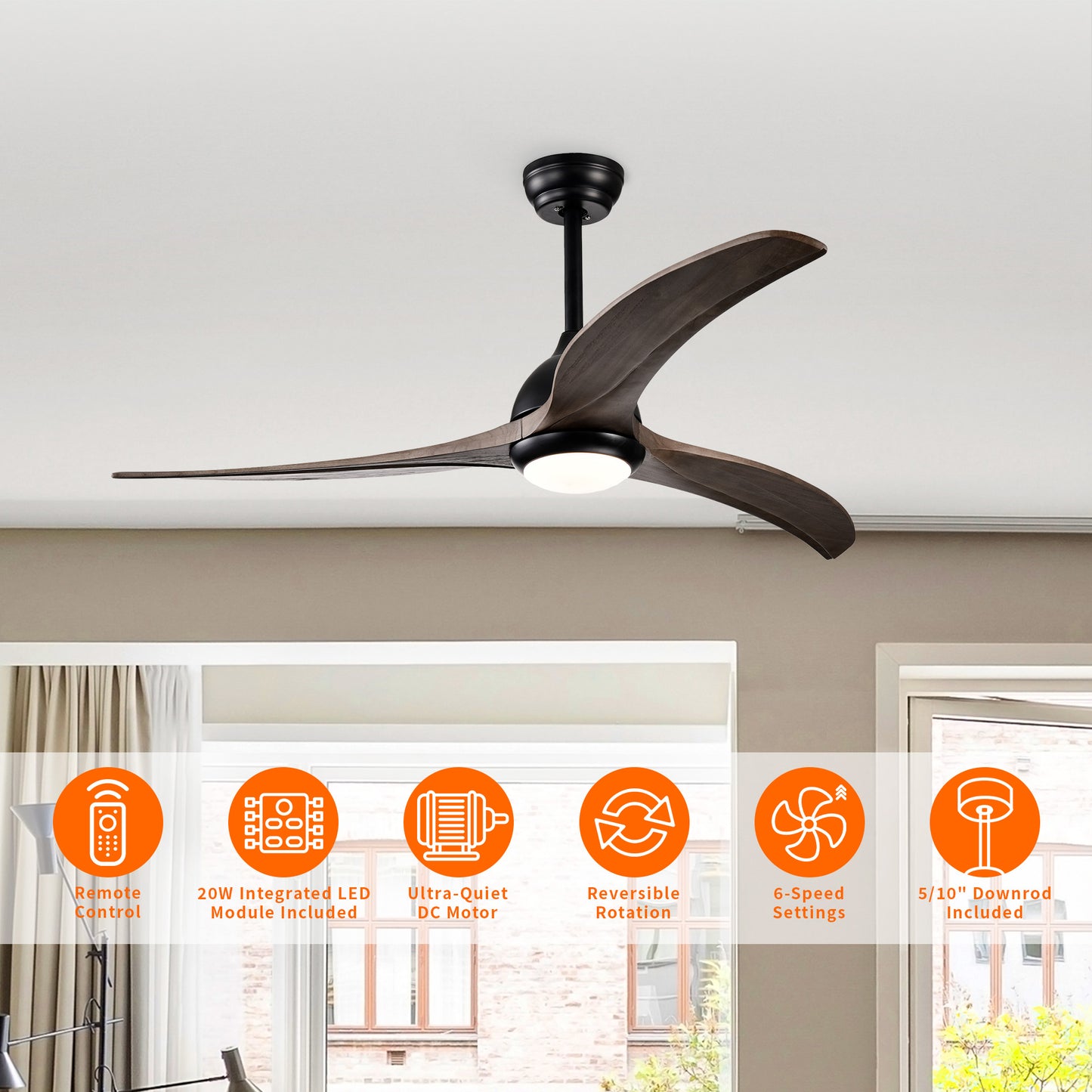 Taimei Cyre 52 in. Downrod Standard Ceiling Fan with Integrated LED with Remote Included DC Motor 4_86074527-3594-4752-bcbe-d0ca817b7262