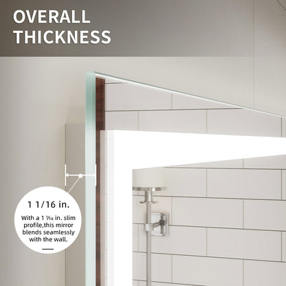 Niveal LMD Series Rectangular Frameless LED Wall Bathroom Vanity Mirror in Silver
