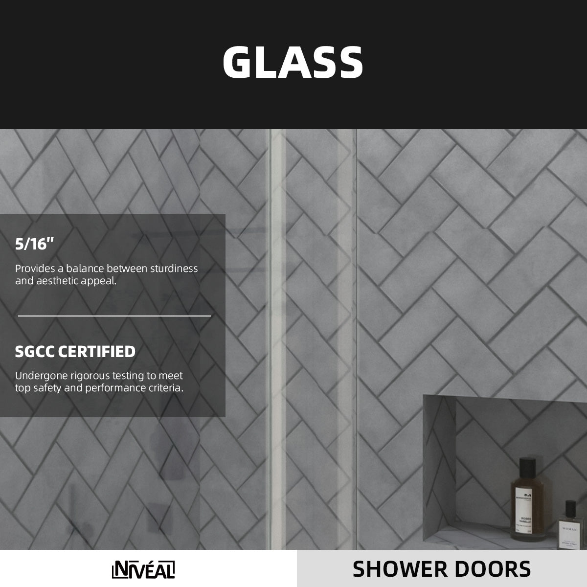 Niveal Vista 60 in. W x 76 in. H Sliding Semi-Frameless Shower Door with Clear Glass
