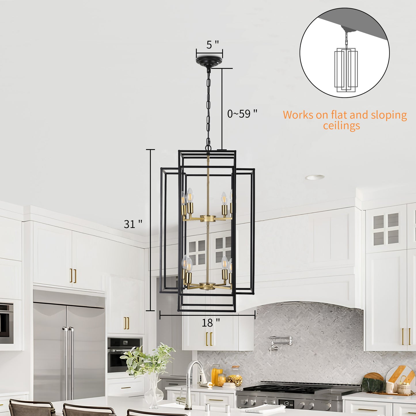 Taimei Astrale 18 in. Modern 8-Light Black Geometric Chandelier