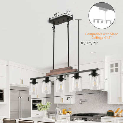 Taimei Aero 37 in. Industrial 5-Light Chandelier with Clear Glass Shades 4_b5b94a84-ef23-4fc7-9d27-a89c738e03e2