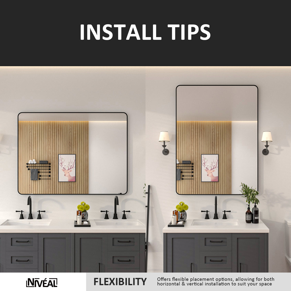 Niveal SM Series Rectangular Framed Wall Bathroom Vanity Mirror