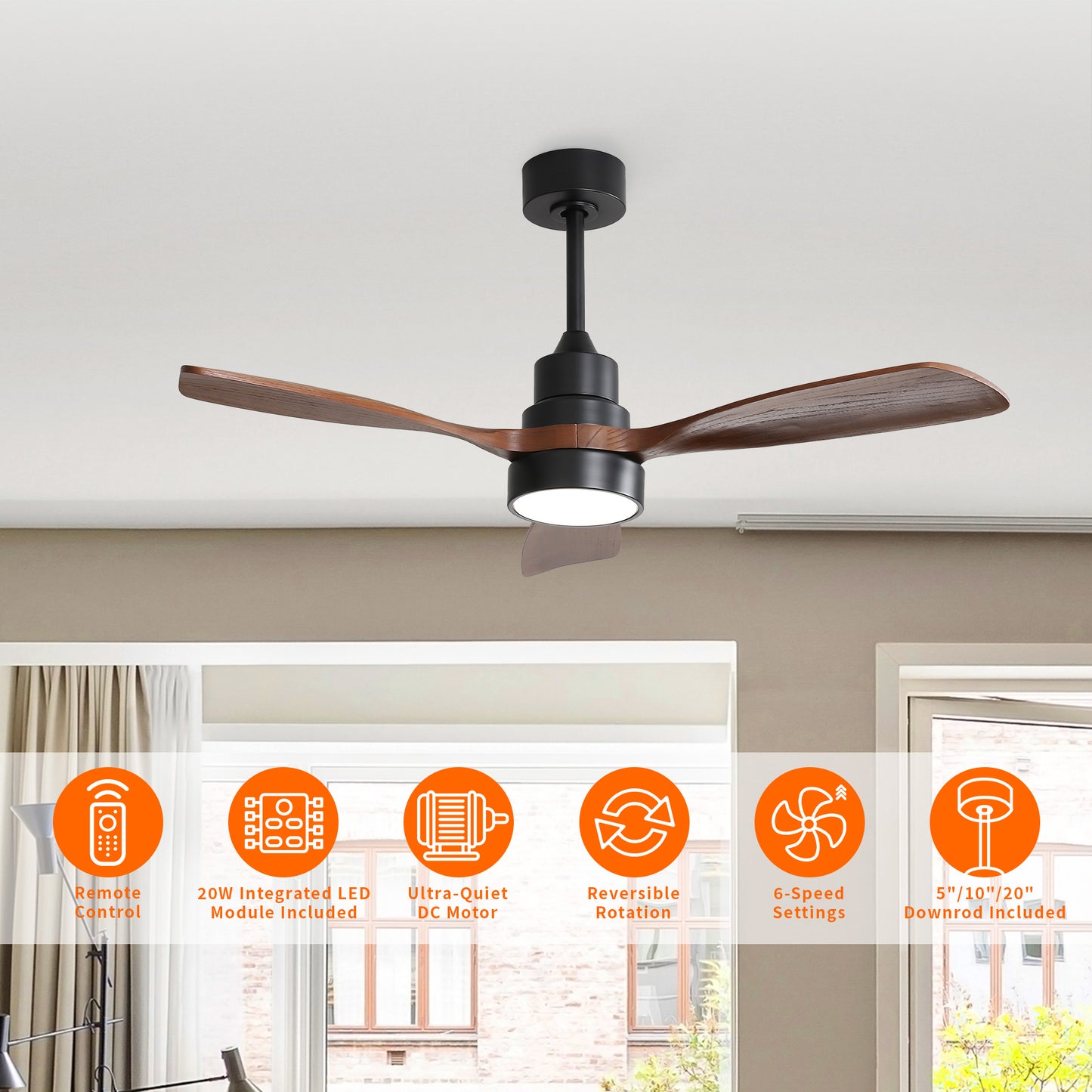 Taimei Auris 48 in. Downrod Standard Ceiling Fan with Integrated LED with Remote Included 3-Reversible Blades
