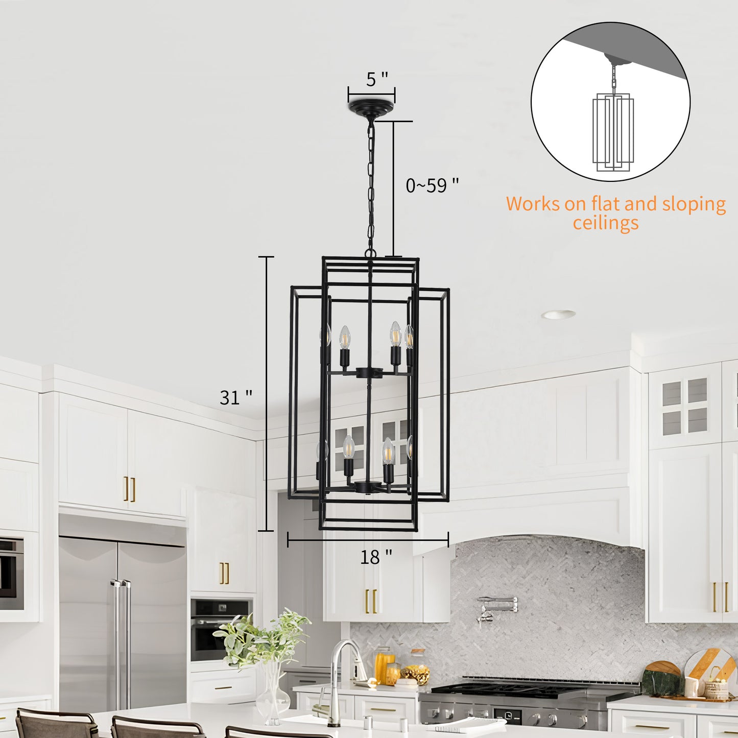 Taimei Astrale 18 in. Modern 8-Light Black Geometric Chandelier