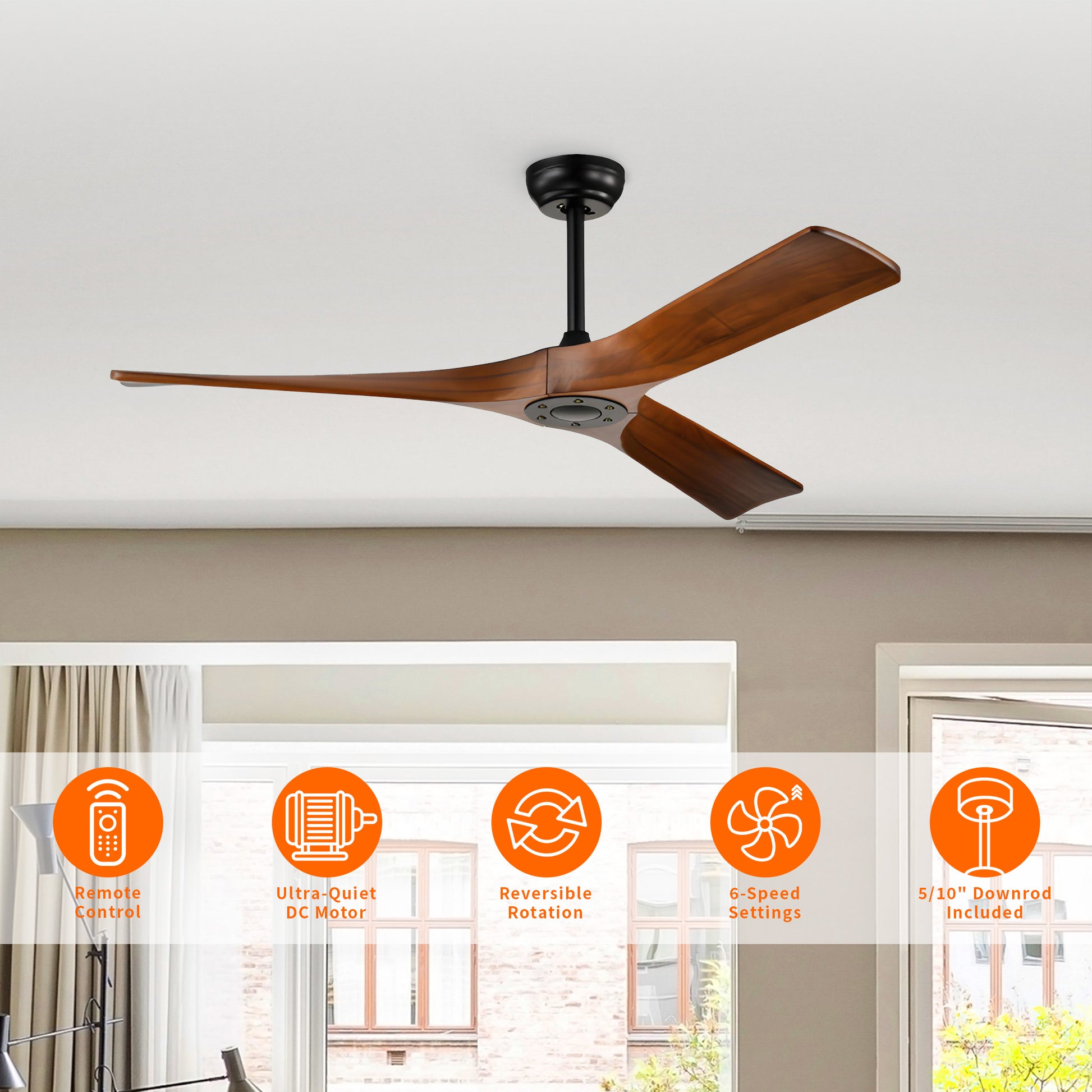 Taimei Orbis 52 in. Downrod Standard Ceiling Fan with Remote Included Reversible Solid Wood Blades 4_d98f74c5-bb28-4a54-8b8e-b1e72e2e81ab