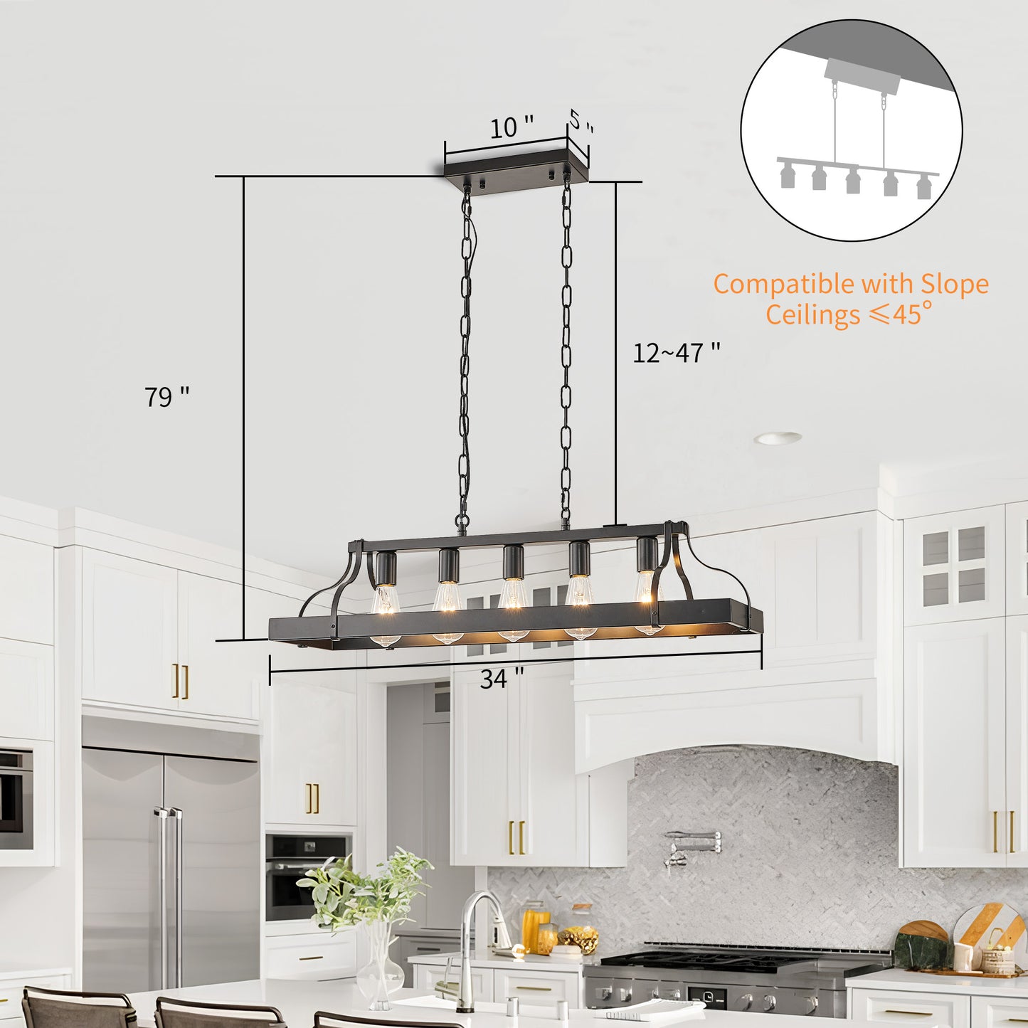 Taimei Olla 34 in. 5-Light Modern Farmhouse Chandelier Light