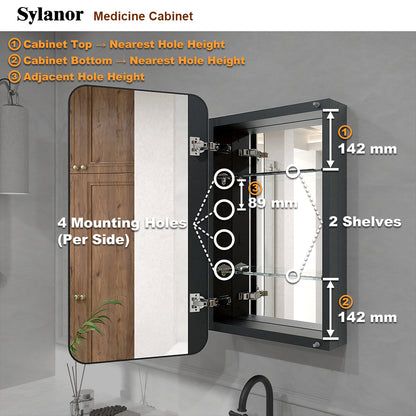 Verve Frameless Recessed or Surface-Mount Rectangular Aluminum Medicine Cabinet with Mirror in Matte Black