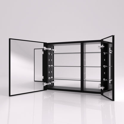Keen Framless Recessed or Surface-Mount Rectangular Aluminum Medicine Cabinet with Mirror in Silver