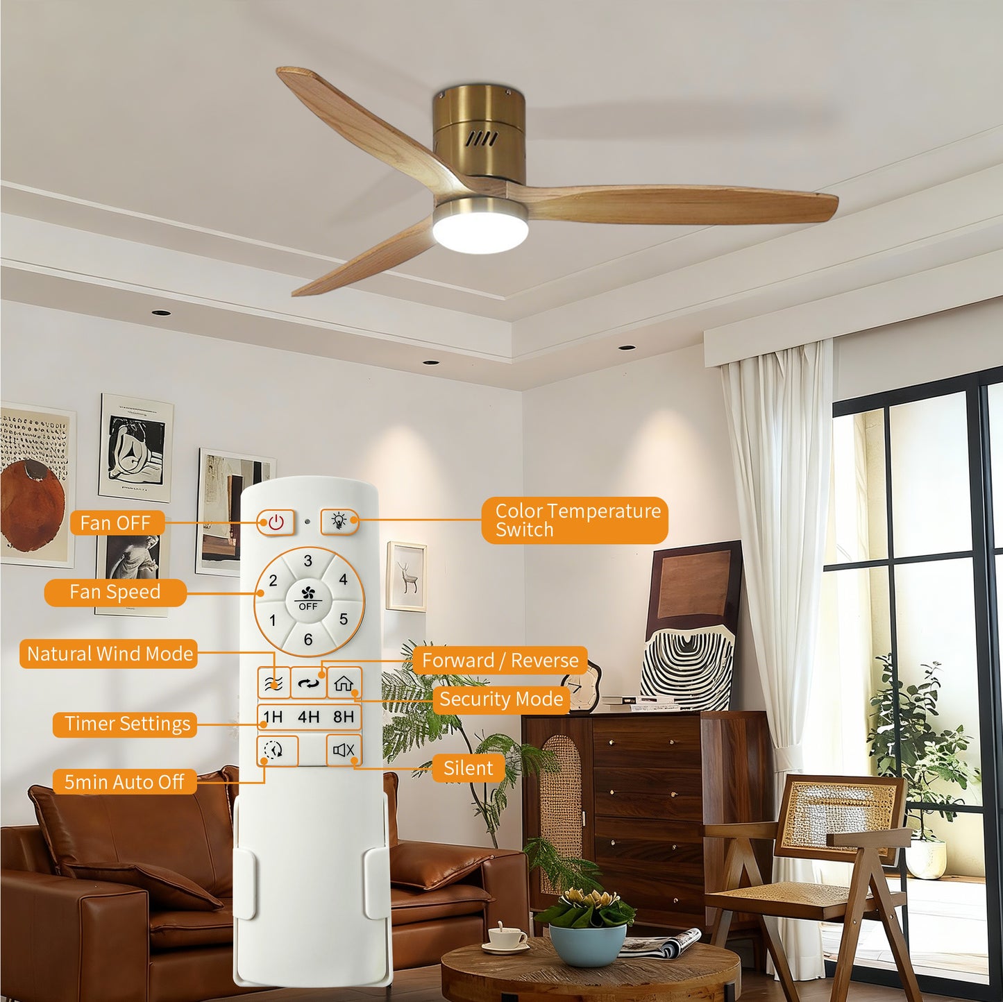 Taimei Ryme 52 in. Flush Mount Ceiling Fan with Light and Remote, DC Motor, Reversible 5_08ef5948-86b7-4247-89b6-a29ce9edaa41