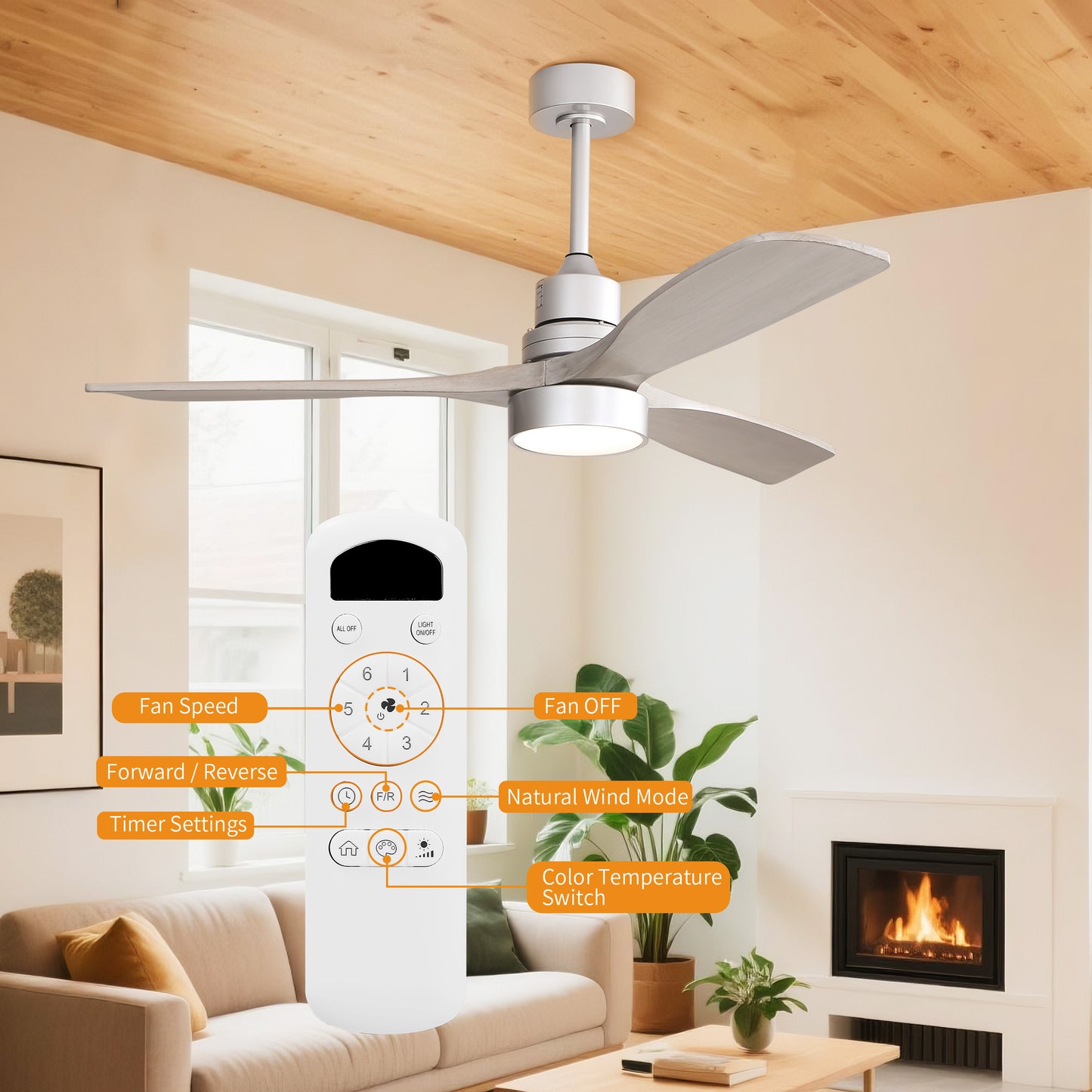 Taimei Selen 52 in. Downrod Standard Ceiling Fan with Integrated LED with Remote Included 3-Blade Reversible