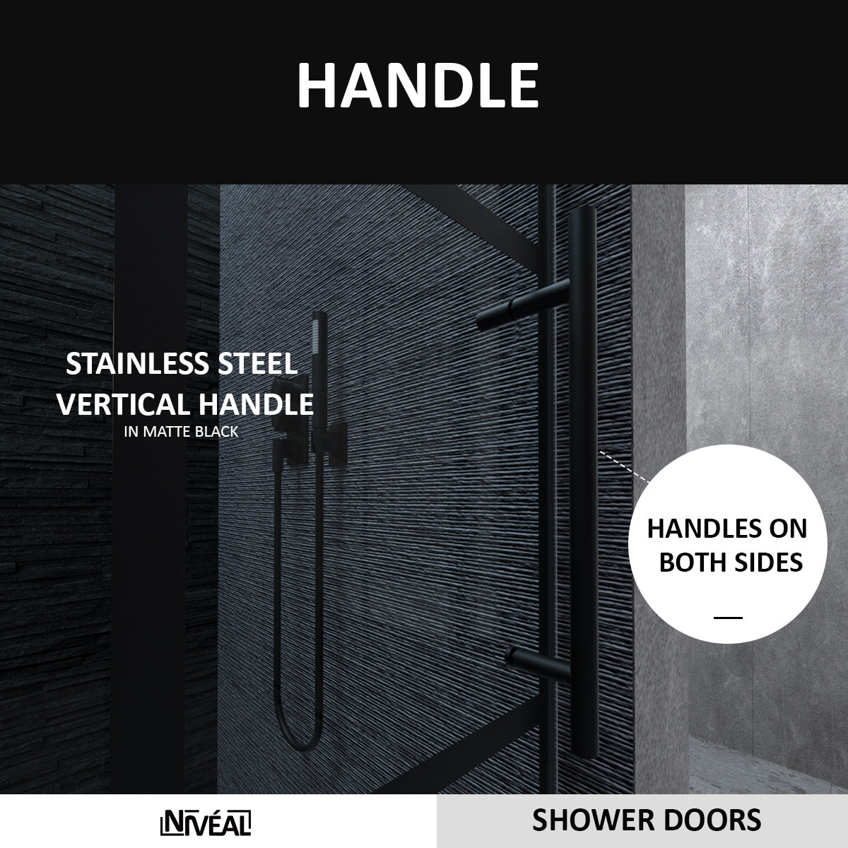 Niveal Ruhr 60 in. W x 76 in. H Sliding Semi-Frameless Shower Door in Matte Black with Patterned Glass 5_1668f15c-963a-46b5-ab5d-cdeceb7008af