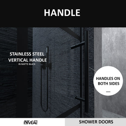 Niveal Ruhr 60 in. W x 76 in. H Sliding Semi-Frameless Shower Door in Matte Black with Patterned Glass 5_1668f15c-963a-46b5-ab5d-cdeceb7008af