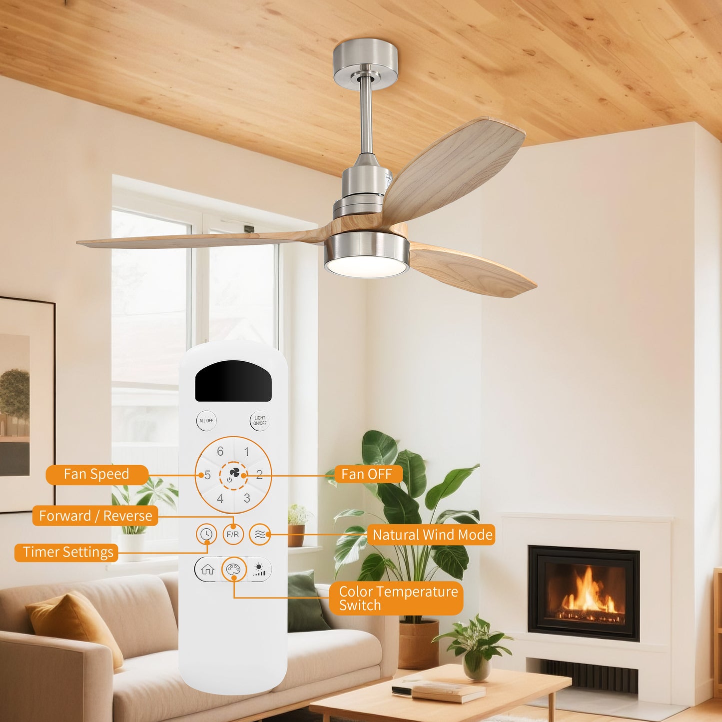 Taimei Selen 52 in. Downrod Standard Ceiling Fan with Integrated LED with Remote Included 3-Blade Reversible