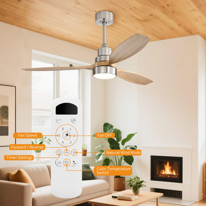 Taimei Selen 52 in. Downrod Standard Ceiling Fan with Integrated LED with Remote Included 3-Blade Reversible