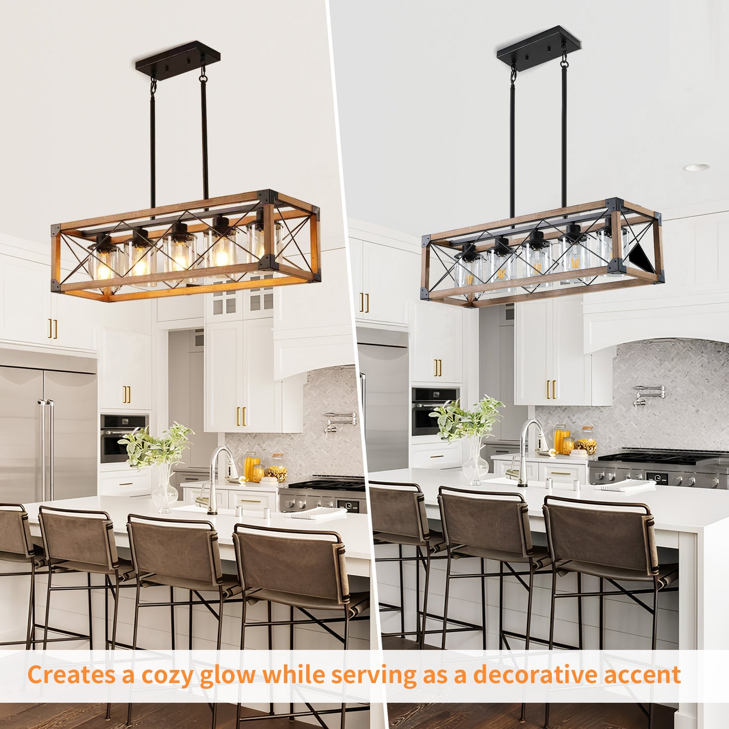 Taimei Fioris 32 in. 5-Light Industrial Farmhouse Rectangle Pendant Light With Lampshades 5_1d8185e4-9b46-48f6-9489-f6264a247eef