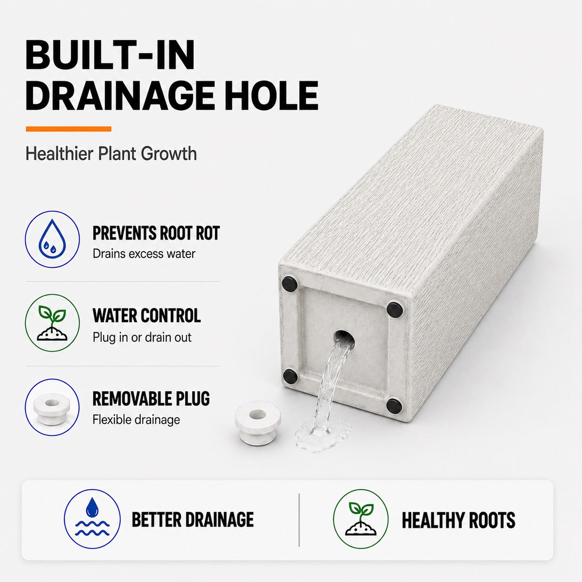 Virella 8 in. Antique White Magnesium Oxide Floor Planter for Indoor Outdoor Use