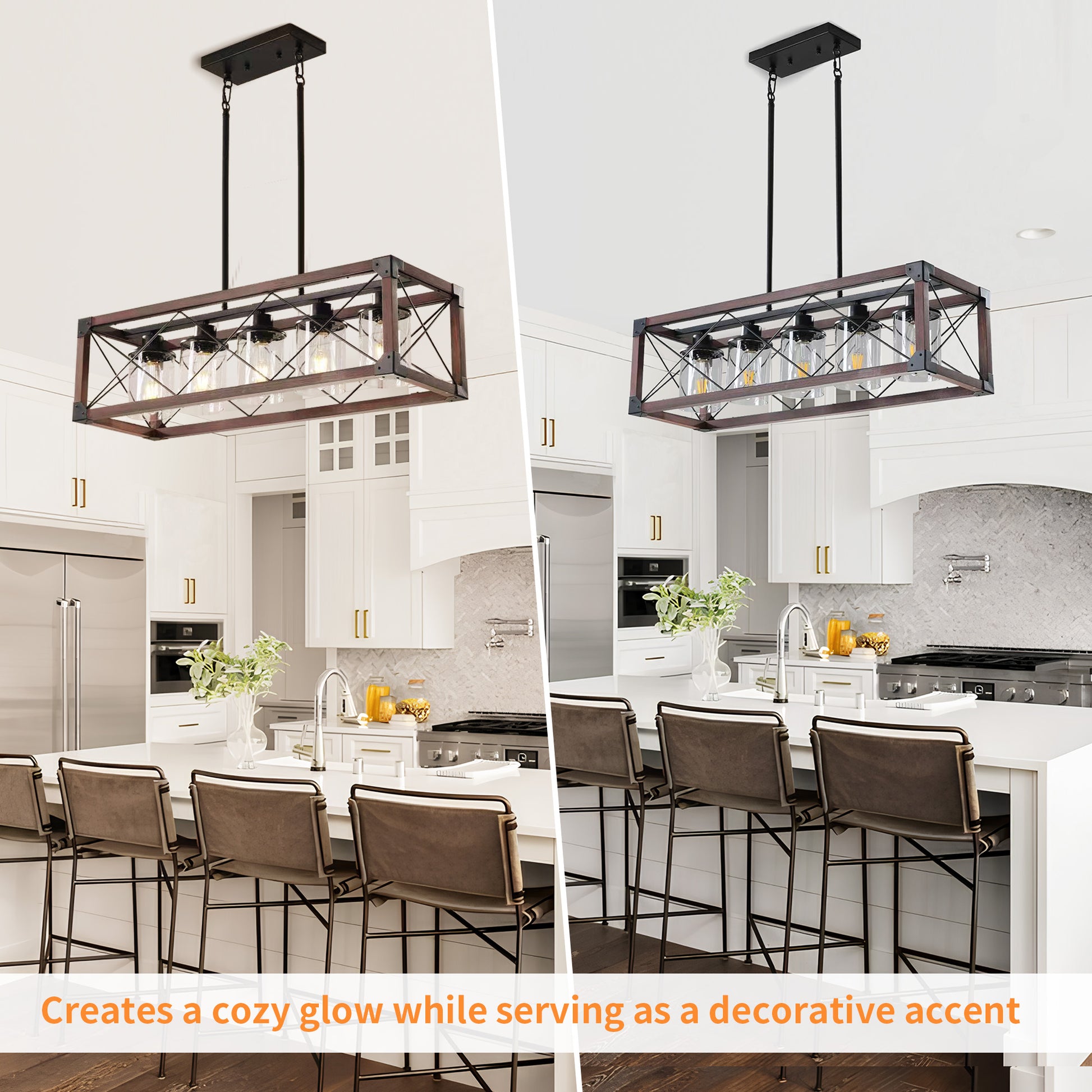 Taimei Fioris 32 in. 5-Light Industrial Farmhouse Rectangle Pendant Light With Lampshades 5_2cd70194-b6f8-45c4-9665-a6cf379acbaa