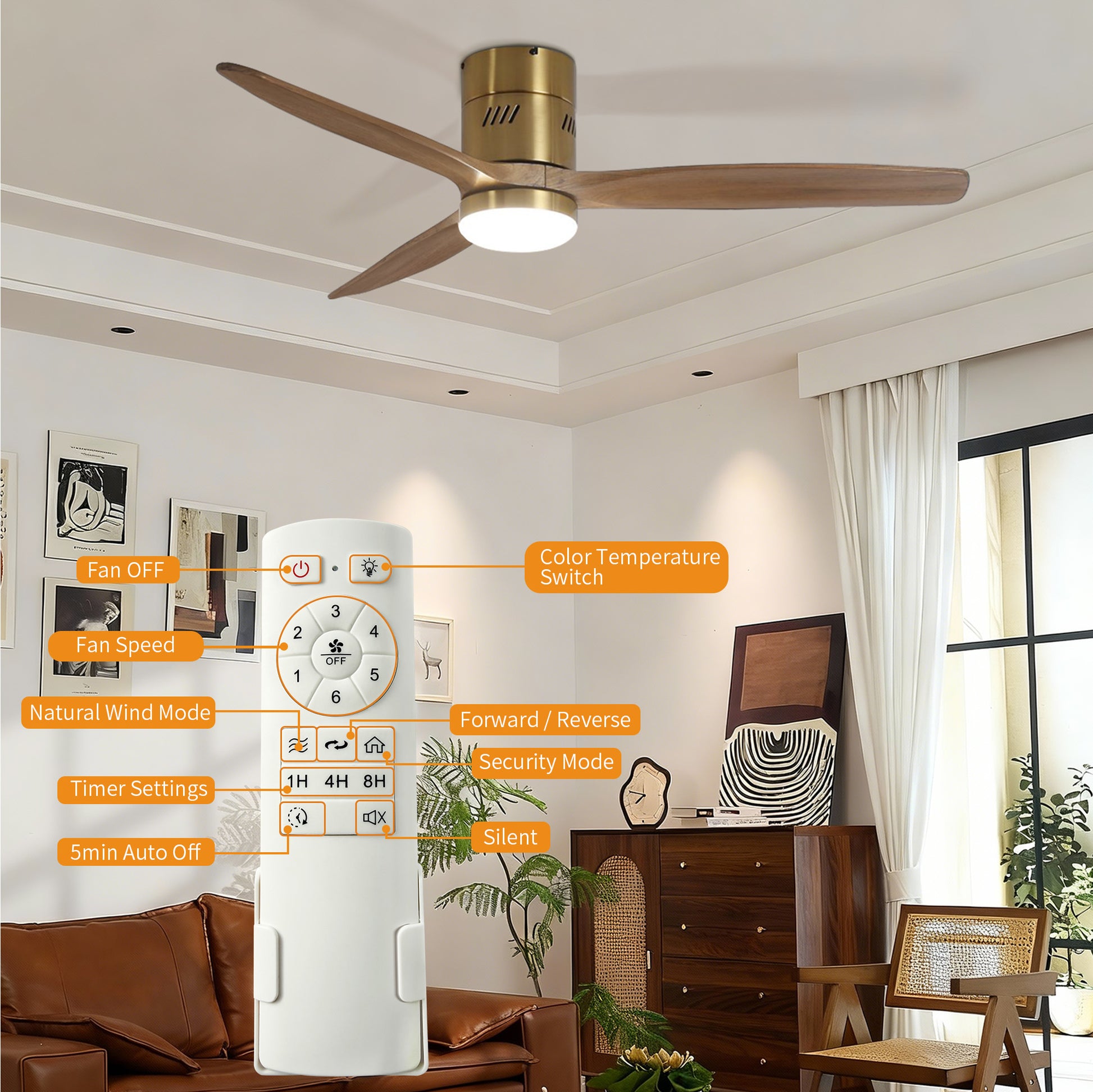 Taimei Ryme 52 in. Flush Mount Ceiling Fan with Light and Remote, DC Motor, Reversible 5_3659b3eb-dcf8-4565-8ce2-390e9b6f2ac3