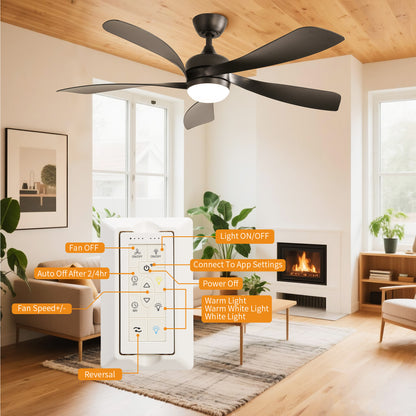 Taimei Sleek 52 in. Ceiling Fan - 5 Precision ABS Blades with Soft LED Light and Whisper-Quiet 6-Speed Remote Control 5_427cdeb0-ae32-4fc9-993d-120ecdb53629