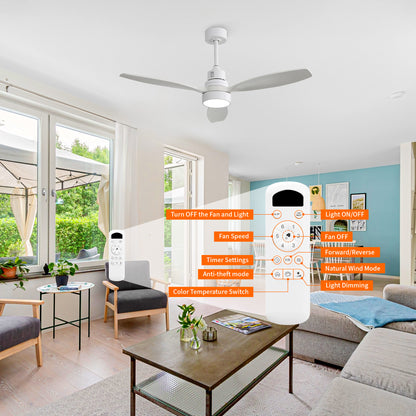 Taimei Selen 52 in. Downrod Standard Ceiling Fan with Integrated LED with Remote Included 3-Blade Reversible