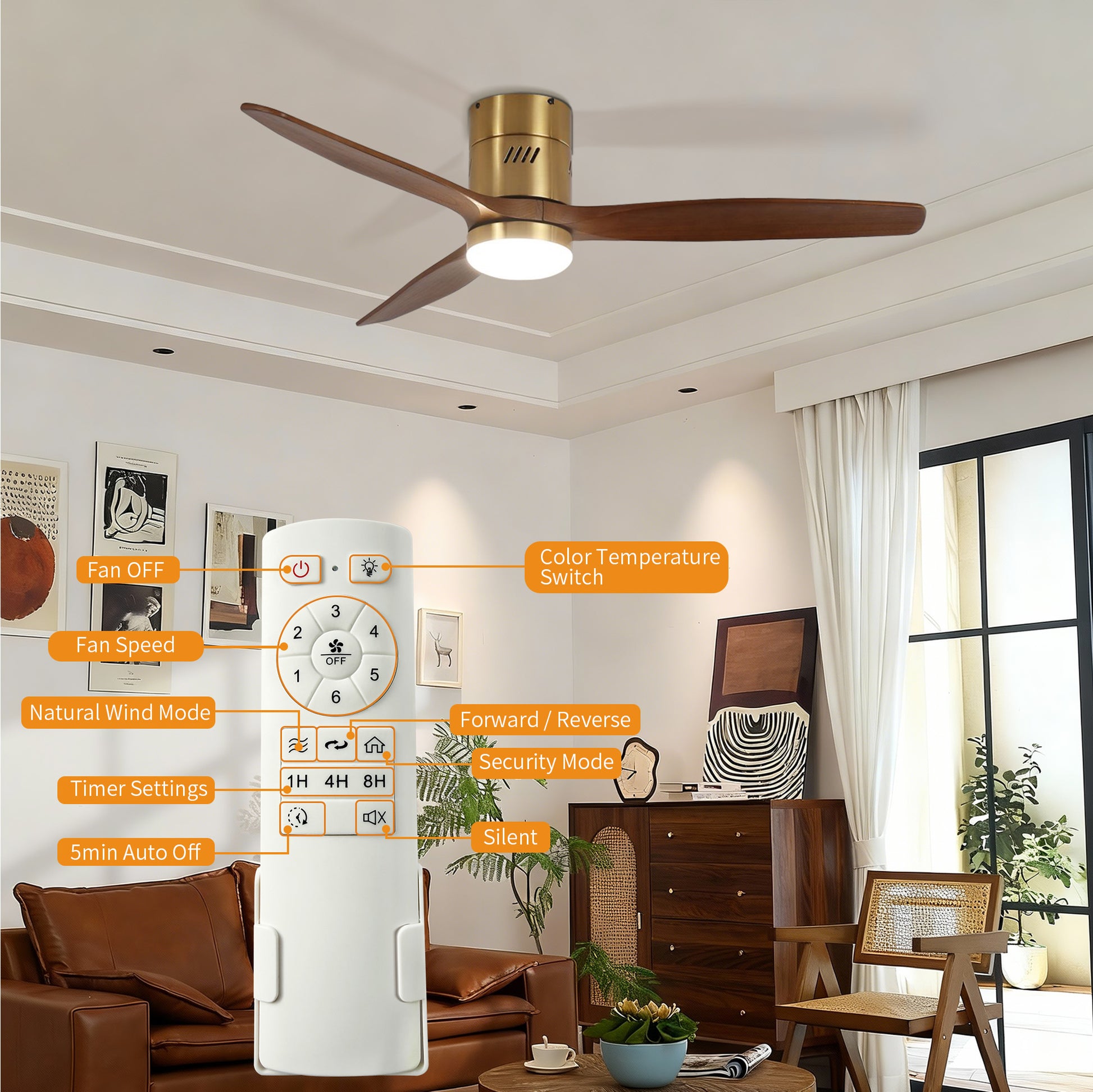 Taimei Ryme 52 in. Flush Mount Ceiling Fan with Light and Remote, DC Motor, Reversible 5_63aabb4b-75b2-40cd-8b59-a0899c333a75