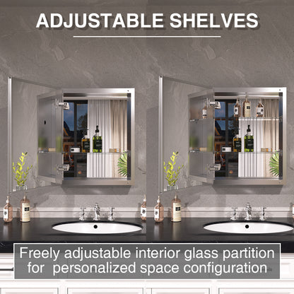 Keen Framless Recessed or Surface-Mount Rectangular Aluminum Medicine Cabinet with Mirror in Silver