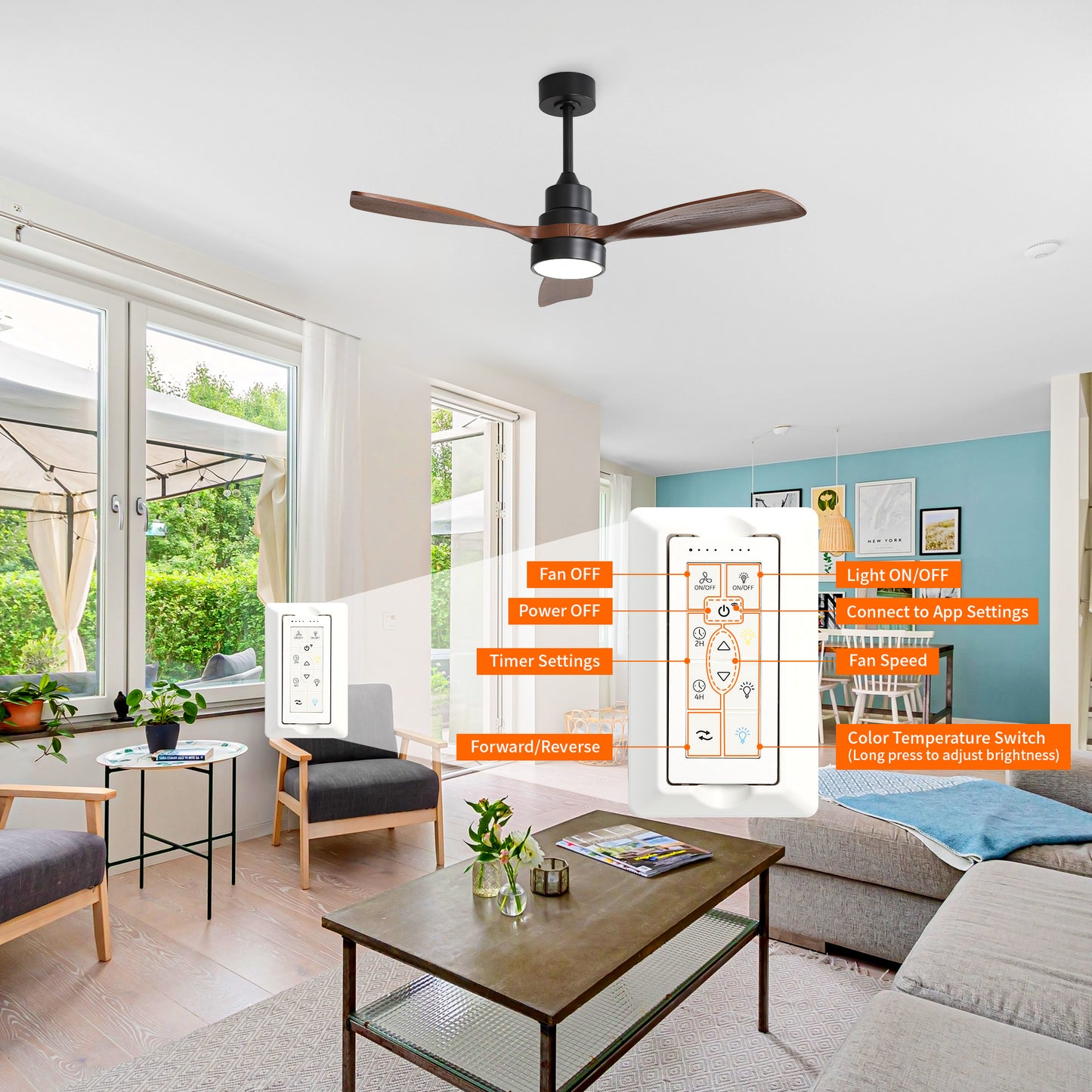 Taimei Auris 48 in. Downrod Standard Ceiling Fan with Integrated LED with Remote Included 3-Reversible Blades