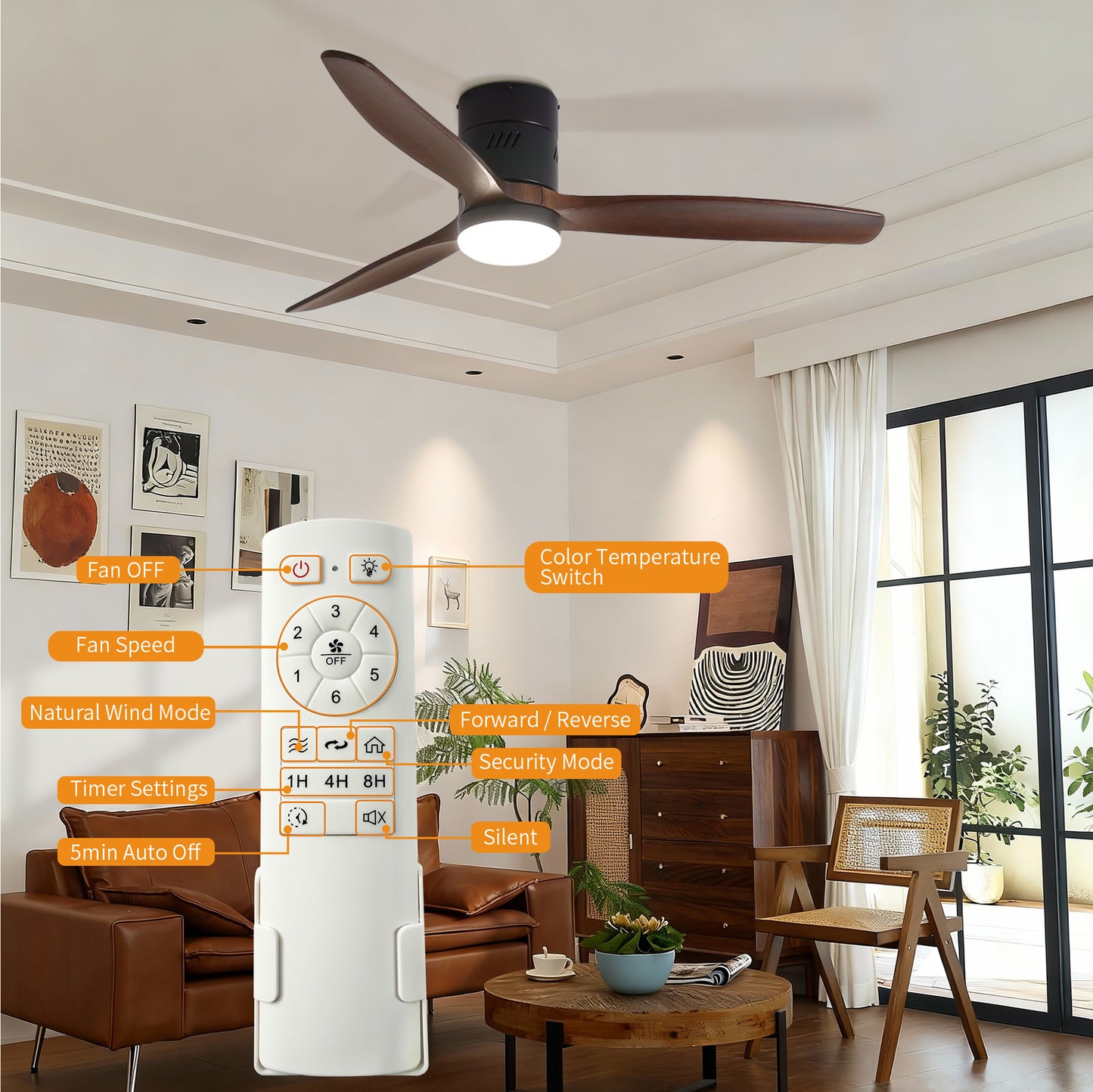 Taimei Ryme 52 in. Flush Mount Ceiling Fan with Light and Remote, DC Motor, Reversible 5_7e1a020f-18e1-4a8b-90de-5ff6df0f1868