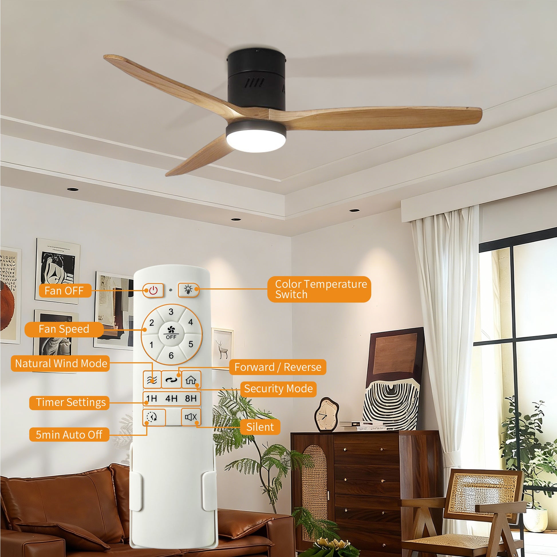 Taimei Ryme 52 in. Flush Mount Ceiling Fan with Light and Remote, DC Motor, Reversible 5_a12a5ac4-c85b-49e8-ae84-3a919a18b304