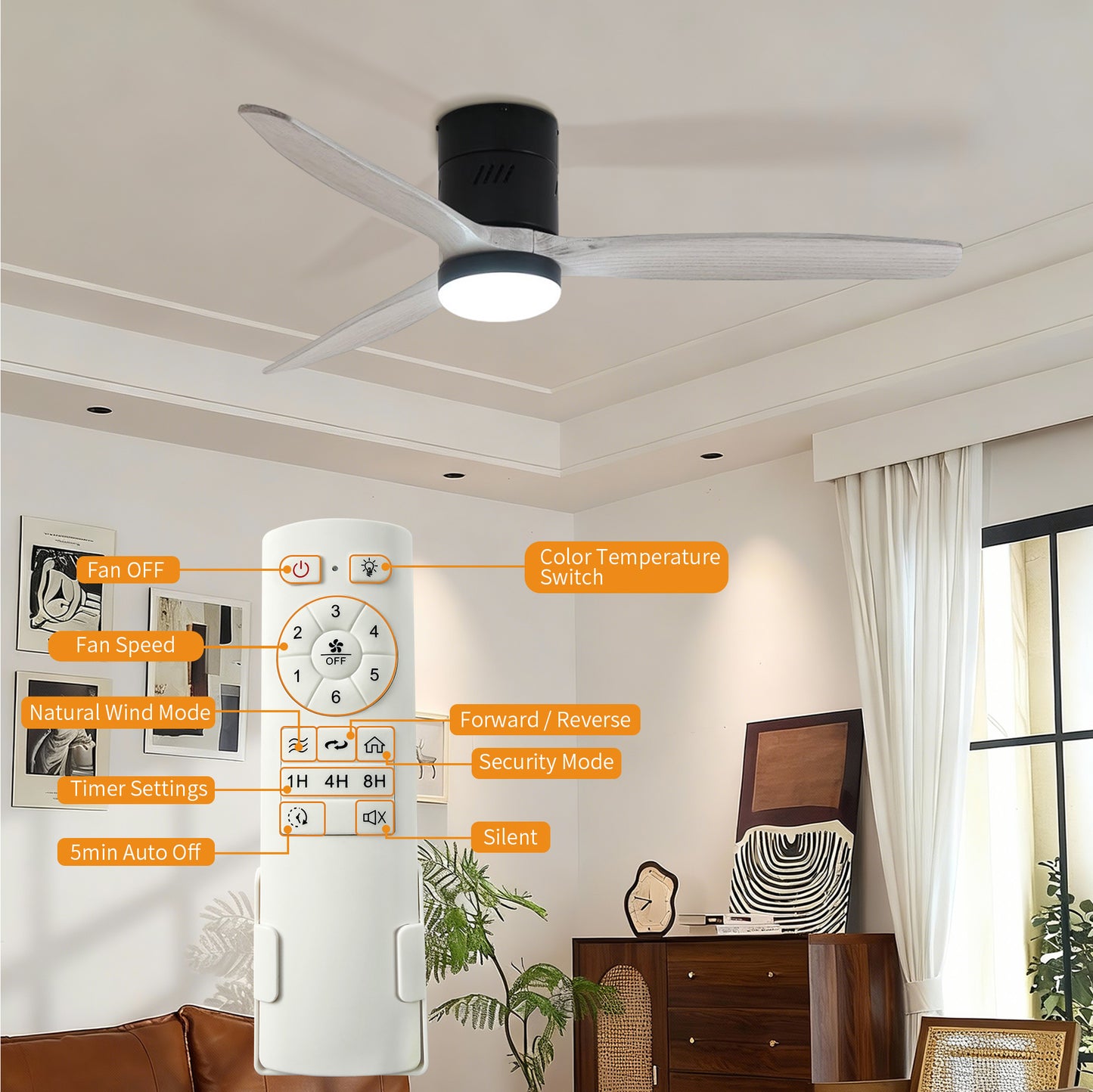 Taimei Ryme 52 in. Flush Mount Ceiling Fan with Light and Remote, DC Motor, Reversible 5_a248ae1c-2153-4970-852a-90d0c7680eba