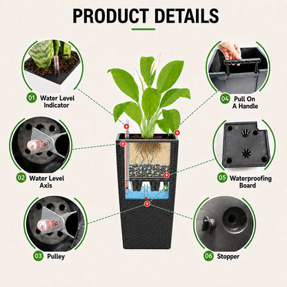 Cendra 22 in. Black Faux Rattan Polypropylene Self-Watering Square Planter (2-Pack) for Indoor/Outdoor Use