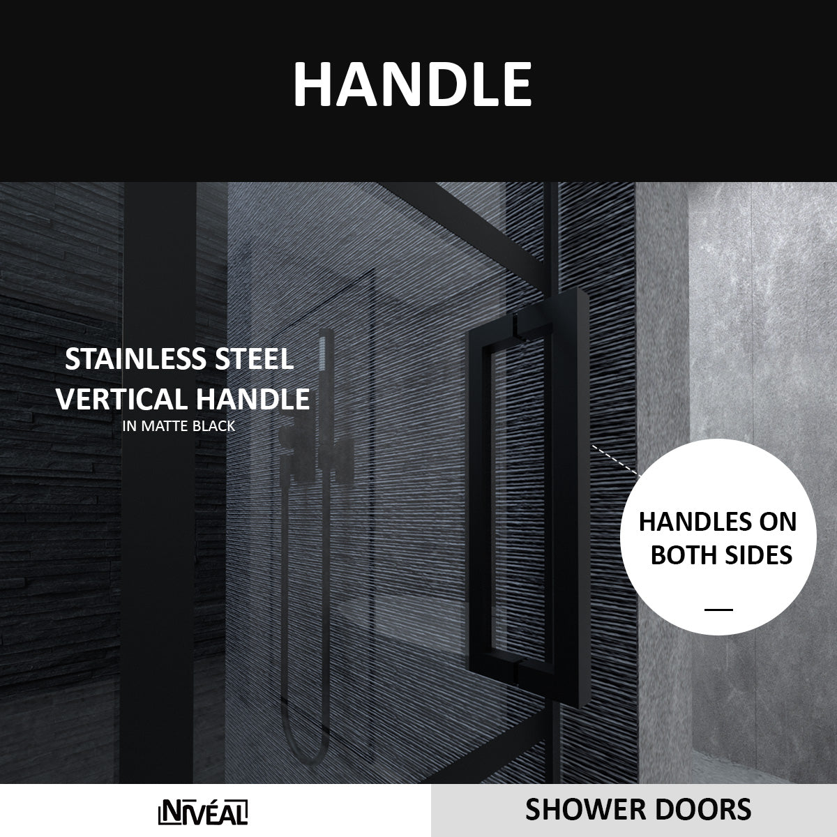Niveal Ruhr 60 in. W x 76 in. H Sliding Semi-Frameless Shower Door in Matte Black with Patterned Glass 5_c5b64b27-c958-4cee-87e2-5937eb8a60ca